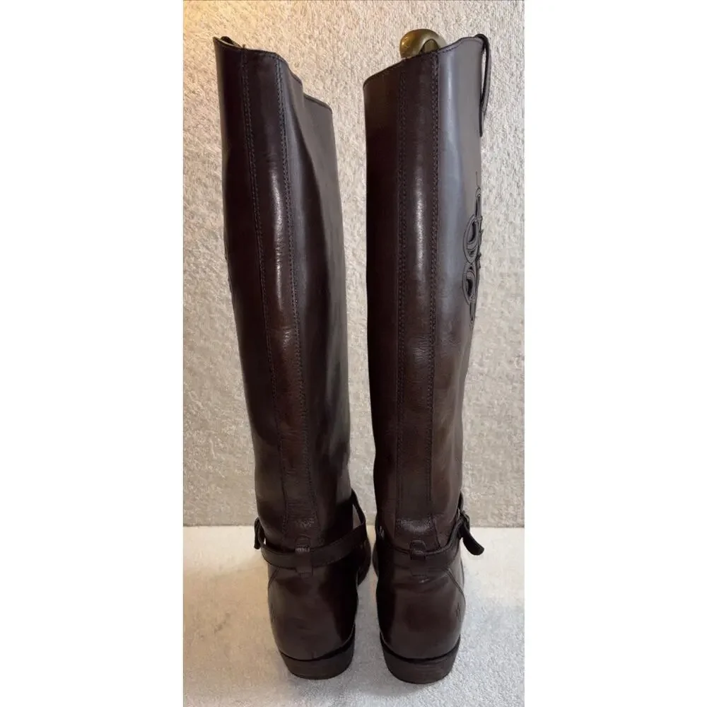 FRYE LOGO 76475 Cognac Leather Equestrian Riding Boots Women US 8.5 B